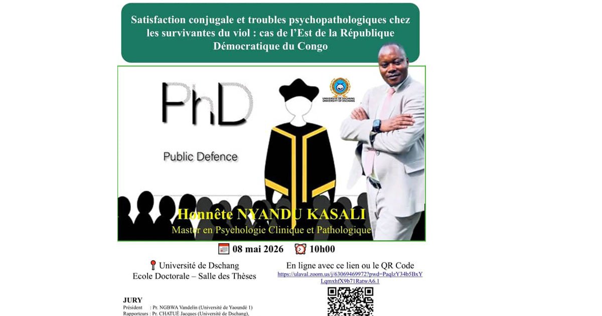 Honnête Kasali convie le public à sa défense de thèse de Doctorat/PhD en Sciences psychologiques